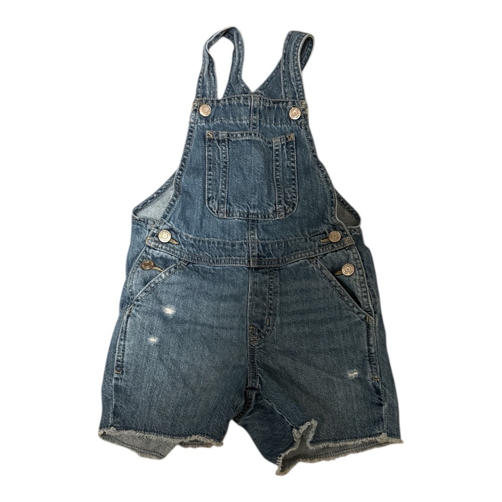 GAP Distressed Blue Denim Short Overalls for Kids Size Small 100% cotton